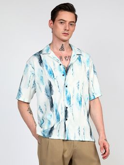 Campus Sutra - Men Sky Blue Oversized Water Strokes Shirt