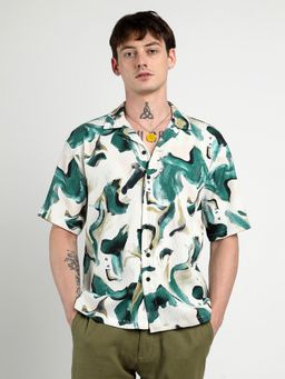 Campus Sutra - Men Emerald Green Oversized Swirl Strokes Shirt