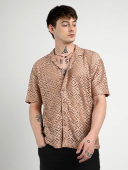Campus Sutra - Men Brown Oversized Rhombus Shirt