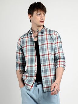 Campus Sutra - Men Steel Blue Tartan Plaid Shirt