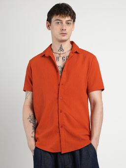 Campus Sutra - Men Red Ruched Regular Fit Casual Shirt