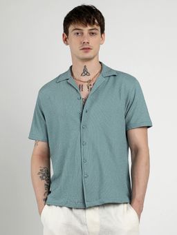 Campus Sutra - Men Green Micro Zig-Zag Shirt