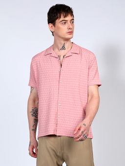 Campus Sutra - Men Blush Pink Ruched Self Design Shirt