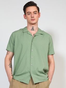 Campus Sutra - Men Pistachio Green Embroidered Creased Shirt