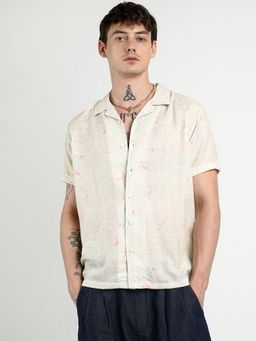 Campus Sutra - Men Off-White Heathered Drawn Shirt