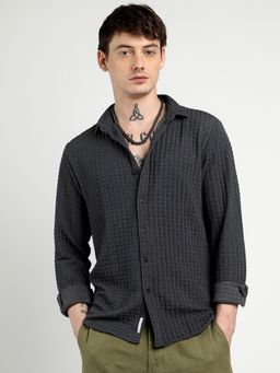 Campus Sutra - Men Charcoal Grey Cube-Textured Shirt