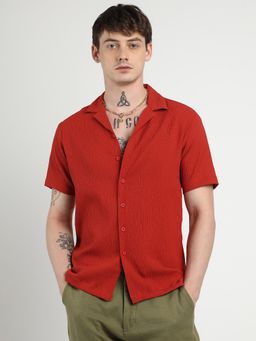 Campus Sutra - Men Scarlet Red Creased Shirt