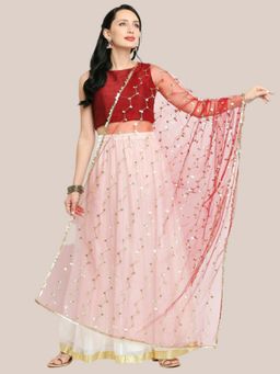 Dupatta Bazaar - Womens Maroon Embellished Net Dupatta