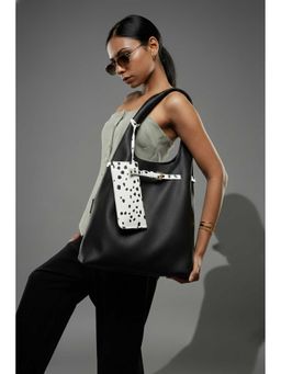 TANN TRIM - Black Hobo Bag with Pouch and Laptop Sleeve