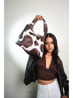 Tann Trim - Cow Printed White Shoulder Bag