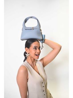 TANN TRIM - Blue Polka Hobo Bag