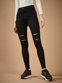 DOLCE CRUDO - Women Black Slim Fit High Rise Regular Length Stretchable Jeans