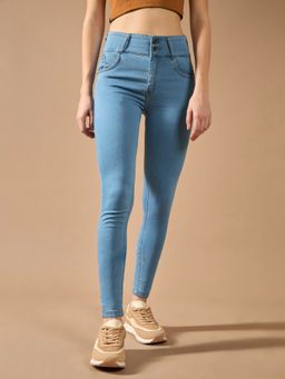 DOLCE CRUDO - Women Blue Skinny Fit High Rise Regular Length Stretchable Jeans