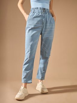 DOLCE CRUDO - Women Blue Cotton High Rise Stretchable Denim Jeans