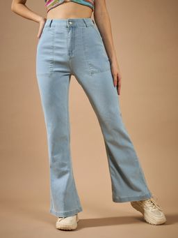 DOLCE CRUDO - Women Blue Bootcut High Rise Regular Stretchable Denim Jeans