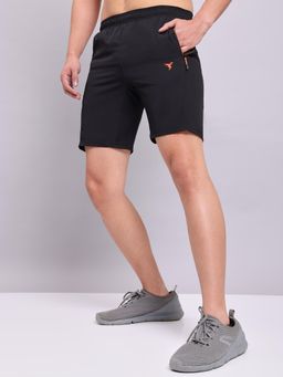 Technosport - Mens Black TECHNOLITE Solid Slim Fit Sports Shorts
