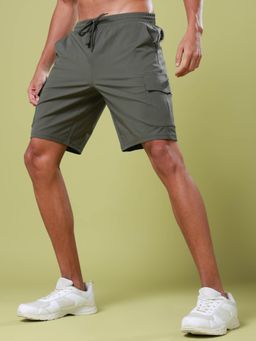 Technosport - Mens Olive TS FLEXI Solid Slim Fit Sports Shorts