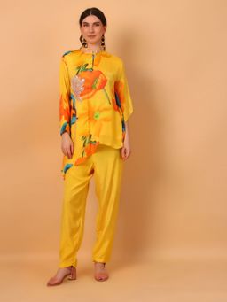 Simaaya - Yellow Floral Print with Hand Embroidery Co-Ord (Set of 2)