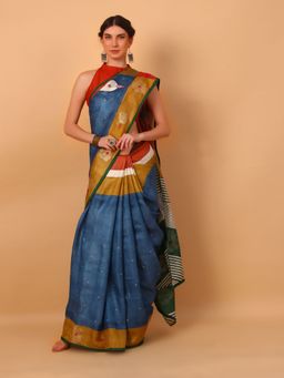Simaaya - Multicolour Floral with Hand Embroidery Saree with Unstitched Blouse