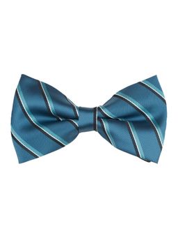 The Tie Hub - Stripe Teal Blue Microfiber Bow Tie