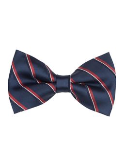 The Tie Hub - Stripe Navy Blue Microfiber Bow Tie