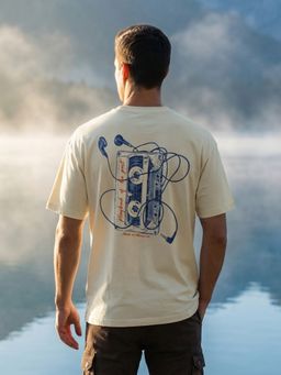 Nobero - Beige Men Oversized Graphic Printed T-Shirt