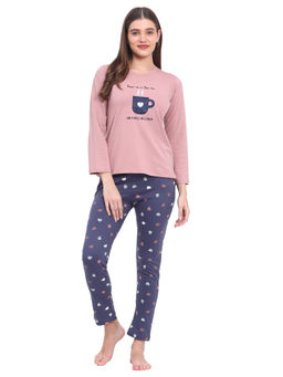 VIEVIANA - Women Printed Pink T-Shirt & Pyjama (Set of 2)