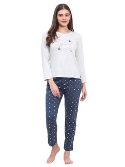VIEVIANA - Women Polka Print White T-Shirt & Pyjama (Set of 2)