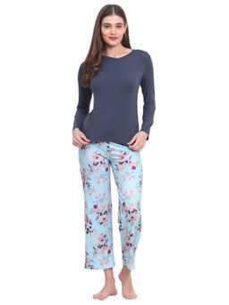 VIEVIANA - Women Printed Light Blue T-Shirt & Pyjama (Set of 2)