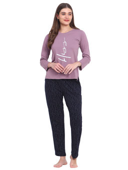 VIEVIANA - Women Printed Purple T-Shirt & Pyjama (Set of 2)