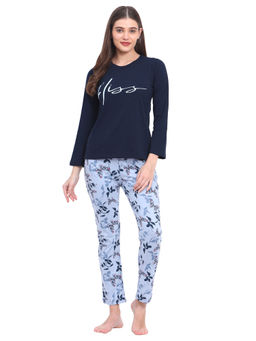 VIEVIANA - Women Floral Print Dark Blue T-Shirt & Pyjama (Set of 2)