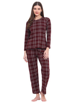 VIEVIANA - Women Checkered Maroon T-Shirt & Pyjama (Set of 2)