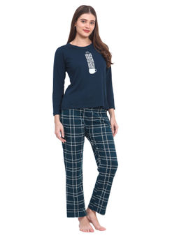 VIEVIANA - Women Checkered Blue T-Shirt & Pyjama (Set of 2)
