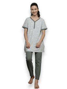 VIEVIANA - Women Printed Blue Night Suit (Set of 2)