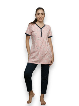 VIEVIANA - Women Printed Pink Night Suit (Set of 2)