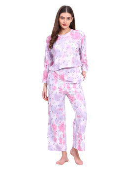 VIEVIANA - Women Printed Purple T-Shirt & Pyjama (Set of 2)