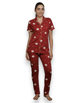 VIEVIANA - Women Printed Red Top & Pyjama (Set of 2)
