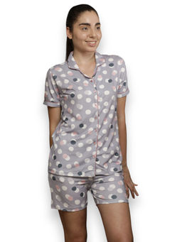 VIEVIANA - Women Printed Grey Night Suit (Set of 2)