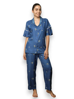 VIEVIANA - Women Printed Blue Shirt & Pyjama (Set of 2)