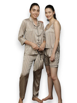 VIEVIANA - Women Striped Gold Night Suit (Set of 4)