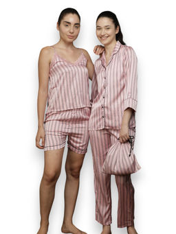 VIEVIANA - Women Striped Pink Night Suit (Set of 4)