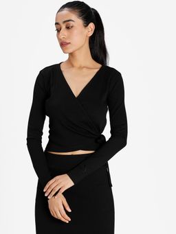 Puma - Classics Ribbed Wrap Top Women Black T-shirts
