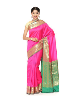 Banarasi Silk Works - Pink Valkalam Katan Silk Anchal Saree with Unstitched Blouse
