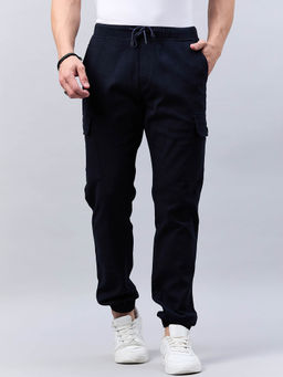 Style Quotient - Men Navy Stretchable Jogger Trouser