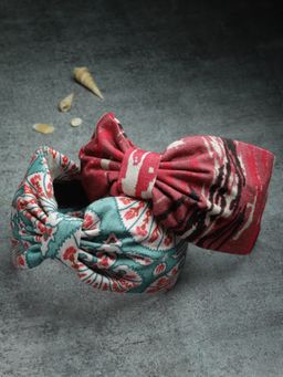 SHAYE - Women Red and Blue Floral Print Set of 2 Satin Hairband