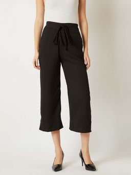 Miss Chase - Women's Black Solid Straight Fit Belted Culottes