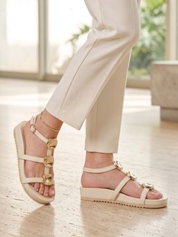Viviblu - Women Off White Leather Footbed Sandals