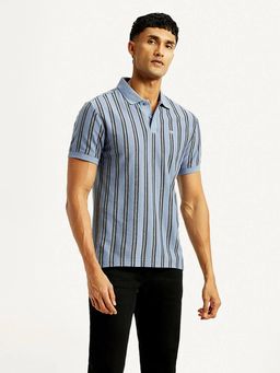 Levi's - Men's Blue Striped Slim Fit Polo T-Shirt