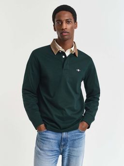GANT - Men's Green Solid Regular Fit Heavy Rugger Polo T-Shirt