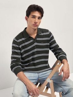 The Bear House - Men Pure Cotton Striped Flat Knit Slim Polo T-Shirt